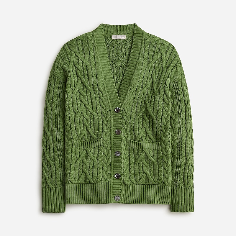 Faded Moss J.Crew Cable-knit cardigan sweater | J.Crew Factory | UQRDS4196