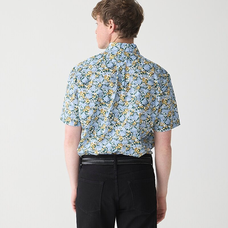 Field Flower Blue Gold J.Crew Short-sleeve Secret Wash cotton poplin shirt | J.Crew Factory | TQMLI2790