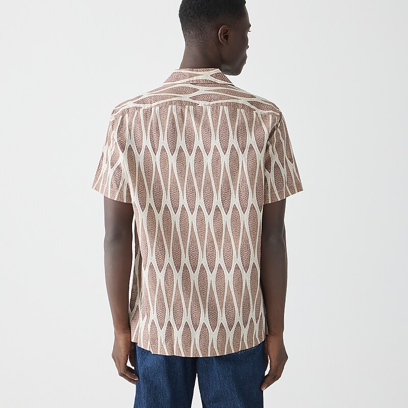 Fish Dark Taupe J.Crew Short-sleeve slub cotton-linen blend camp-collar shirt in print | J.Crew Factory | DISZE6093