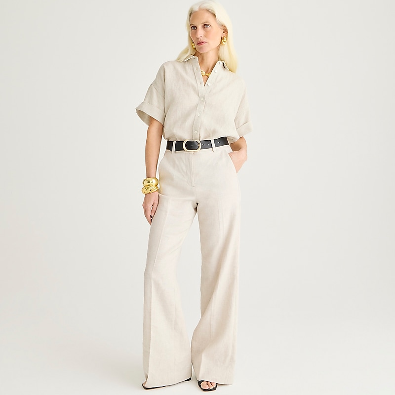 Flax Ivory J.Crew Carolina flare pant in stretch linen blend | J.Crew Factory | DAGNI3942