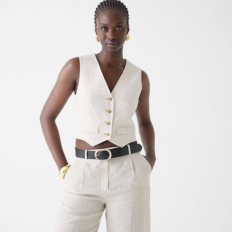 Flax Ivory J.Crew Classic vest in stretch linen blend | J.Crew Factory | HAMDE5749