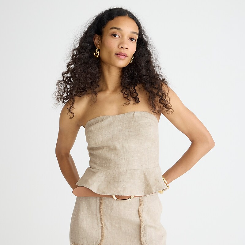 Flax J.Crew Cropped bustier peplum top in heavyweight linen | J.Crew Factory | WJYLP0389