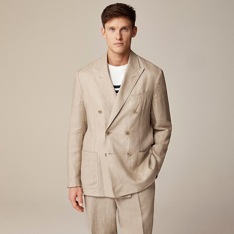 Flax J.Crew Crosby Classic-fit double-breasted unstructured suit jacket in linen blend | J.Crew Factory | CMUFN6438