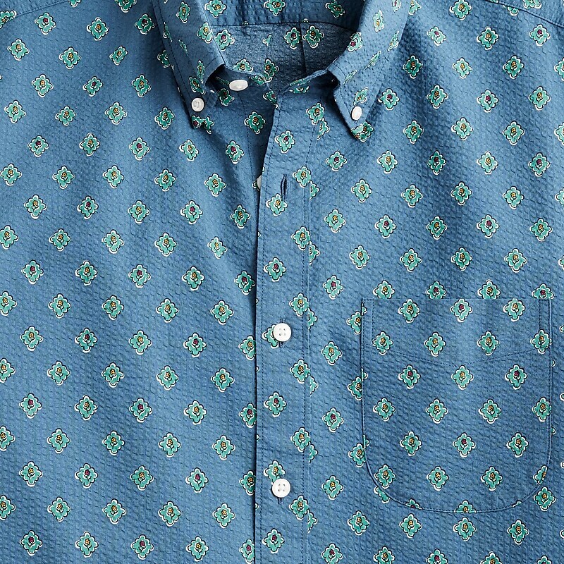 Flower Stamp Shadow Blu J.Crew Short-sleeve seersucker shirt with point collar in print | J.Crew Factory | JFIPH4916