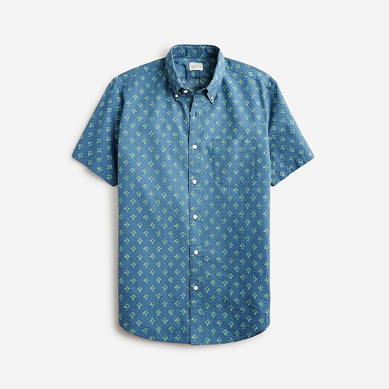 Flower Stamp Shadow Blu J.Crew Short-sleeve seersucker shirt with point collar in print | J.Crew Factory | JFIPH4916