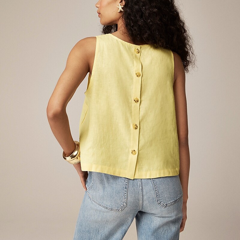 Fresh Lemon J.Crew Maxine button-back top in linen | J.Crew Factory | BTPZS9710