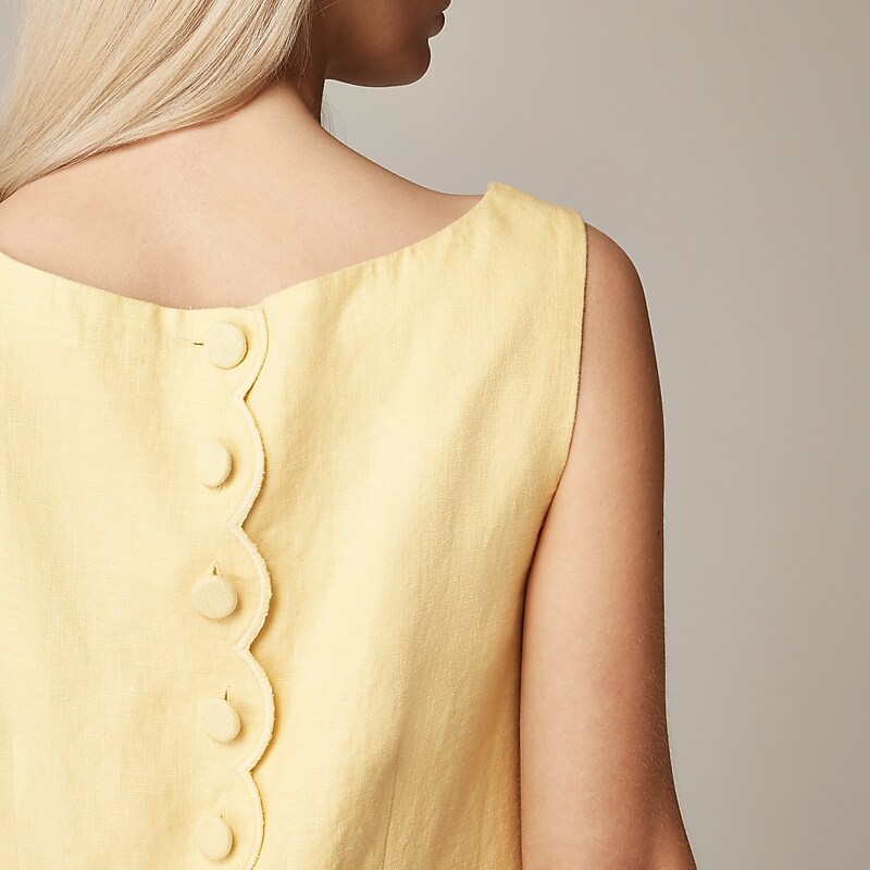 Fresh Lemon J.Crew Scalloped-trim shift dress in linen | J.Crew Factory | EJWYT8743