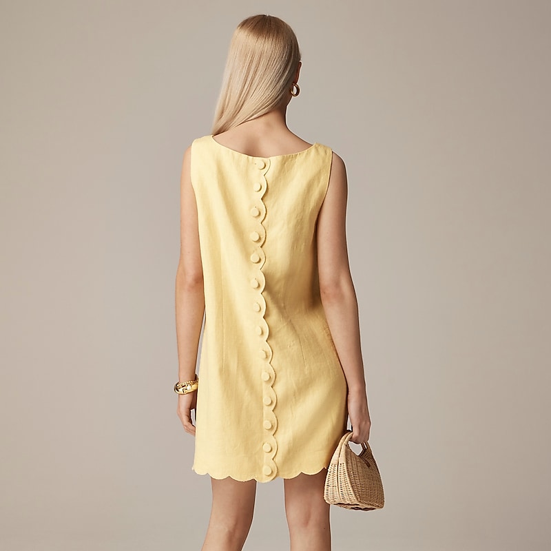 Fresh Lemon J.Crew Scalloped-trim shift dress in linen | J.Crew Factory | EJWYT8743