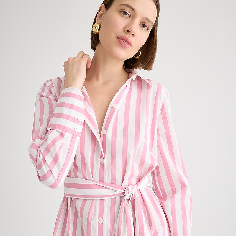 Fresh Rose J.Crew Long-sleeve button-up shirtdress in striped cotton poplin | J.Crew Factory | GWRZB1425