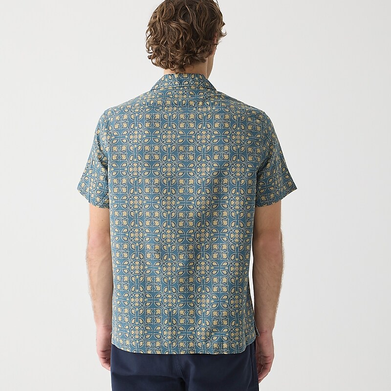 Garden Jewels Teal J.Crew Short-sleeve slub cotton-linen blend camp-collar shirt in print | J.Crew Factory | IFECP1293