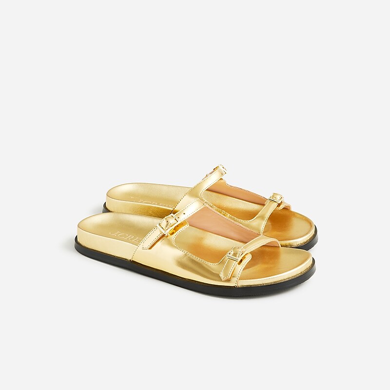 Gold J.Crew Colbie buckle sandals in metallic leather | J.Crew Factory | EAJQW8567