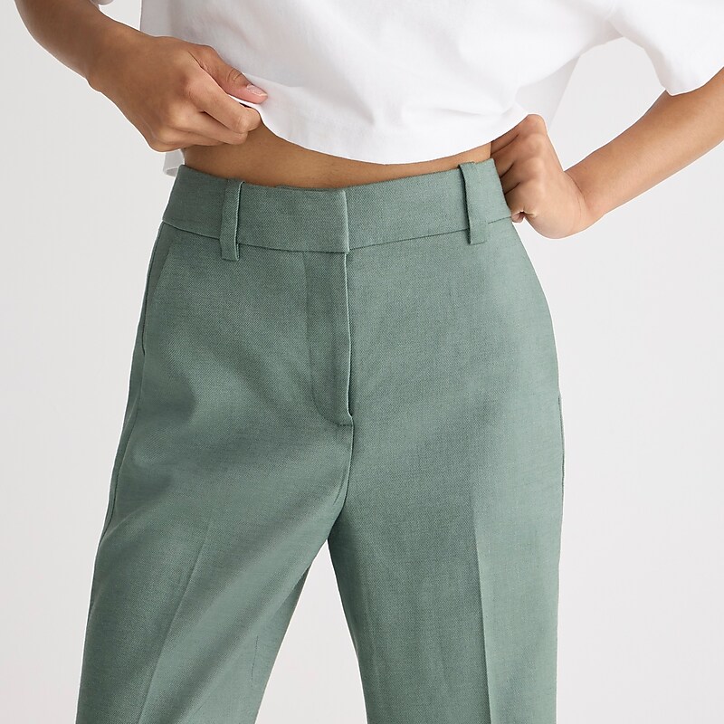 Green J.Crew Carolina flare pant in stretch linen blend | J.Crew Factory | KFRBJ2830