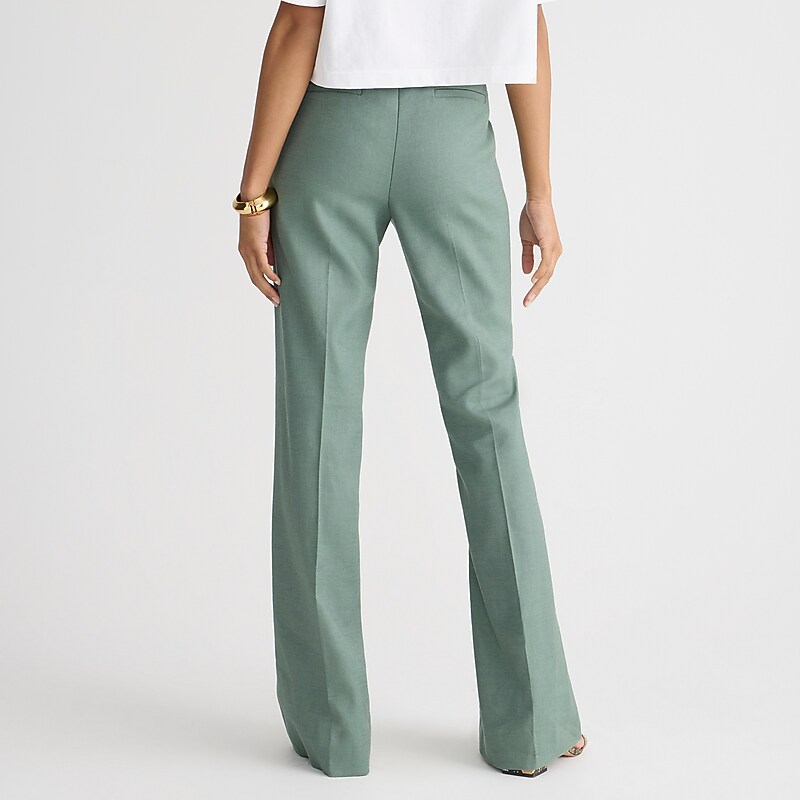 Green J.Crew Carolina flare pant in stretch linen blend | J.Crew Factory | KFRBJ2830