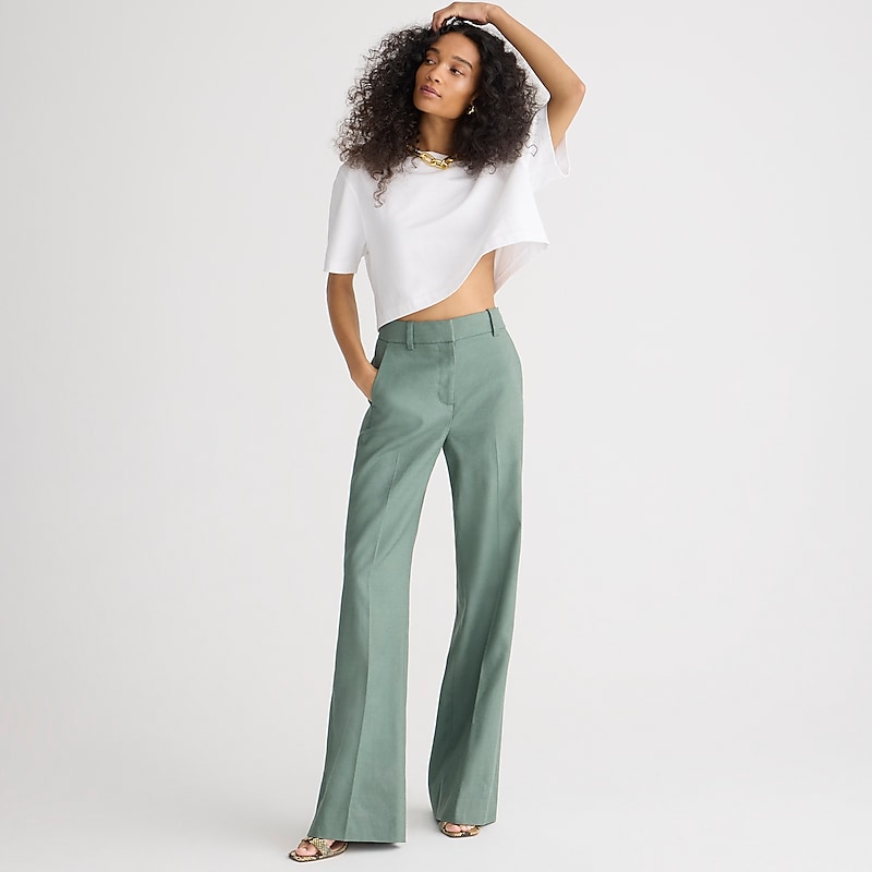 Green J.Crew Carolina flare pant in stretch linen blend | J.Crew Factory | KFRBJ2830