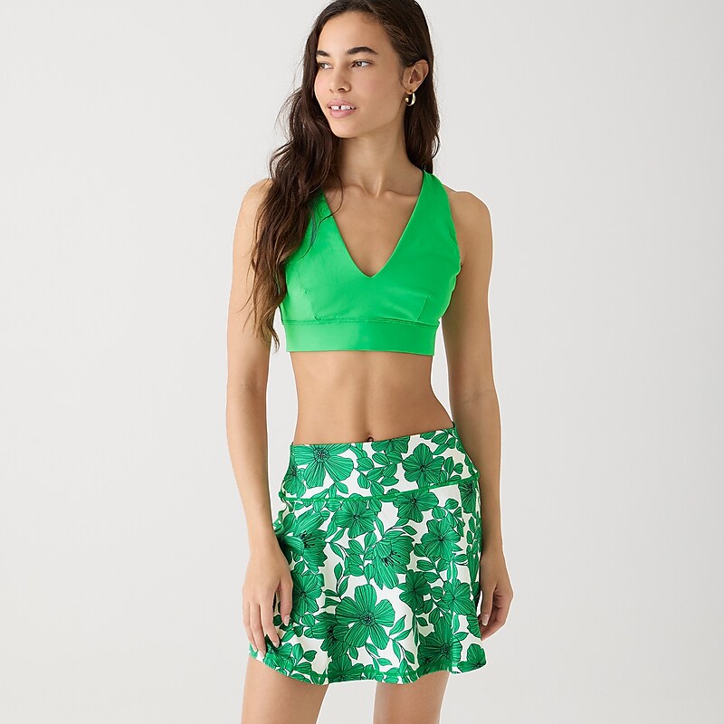 Green J.Crew CloudStretch deep V-neck sports bra in checkerboard | J.Crew Factory | DNLRI4592