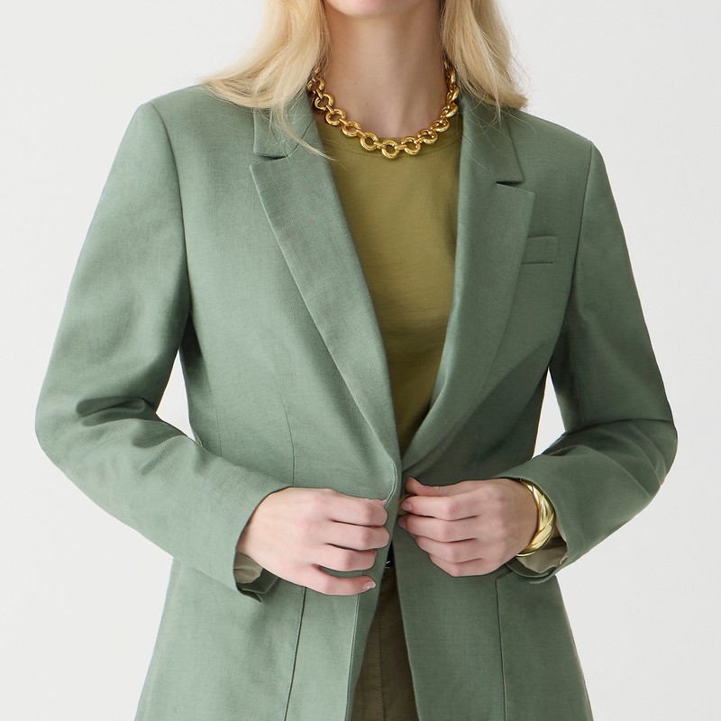 Green J.Crew Helena blazer in stretch linen blend | J.Crew Factory | WUHIR8132