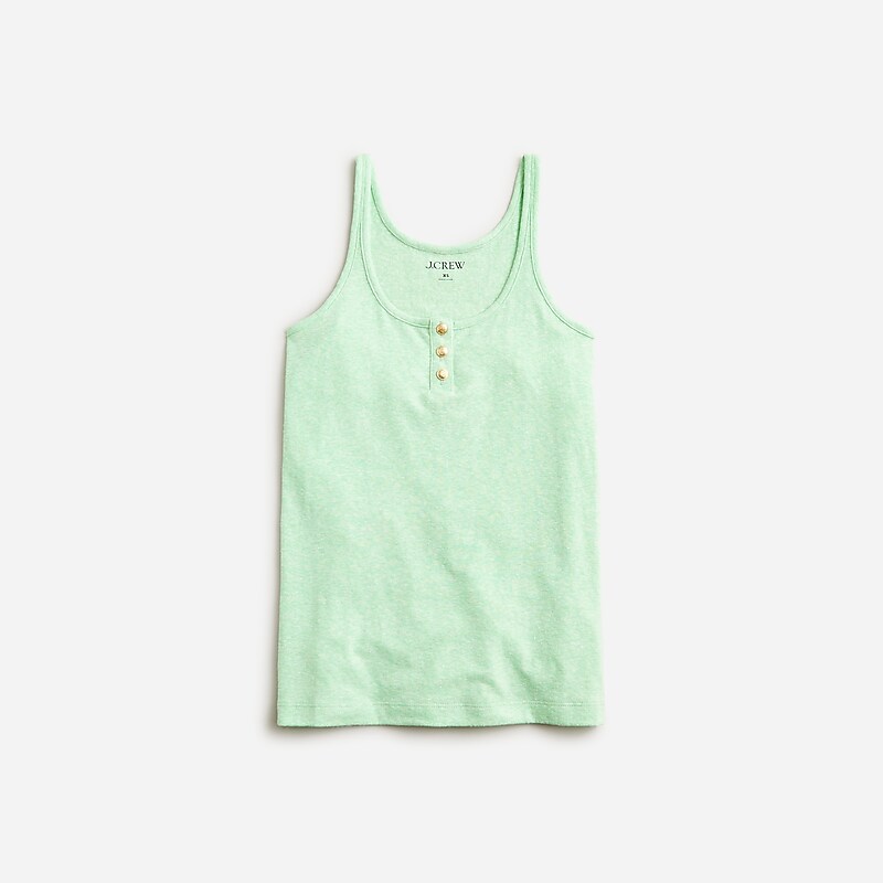 Green J.Crew Henley tank top in stretch linen blend | J.Crew Factory | NYJBE5128