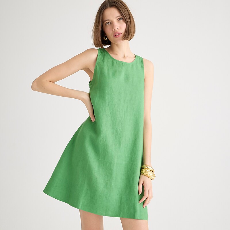 Green J.Crew Maxine button-back dress in linen | J.Crew Factory | WCOXS1980