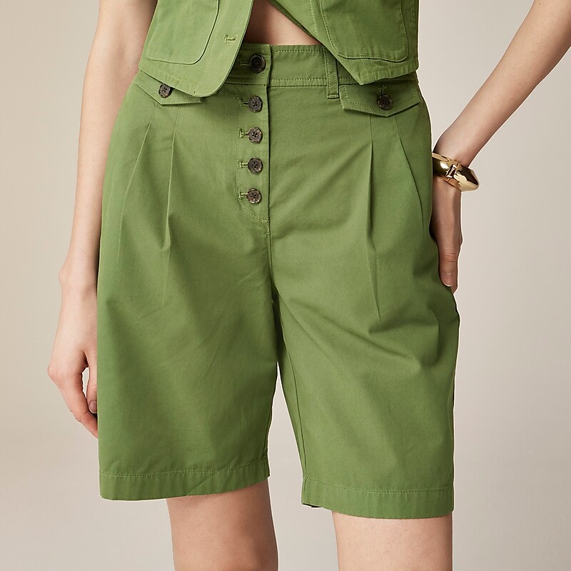 Green J.Crew Pleated button-front short in chino | J.Crew Factory | YBSIW0137