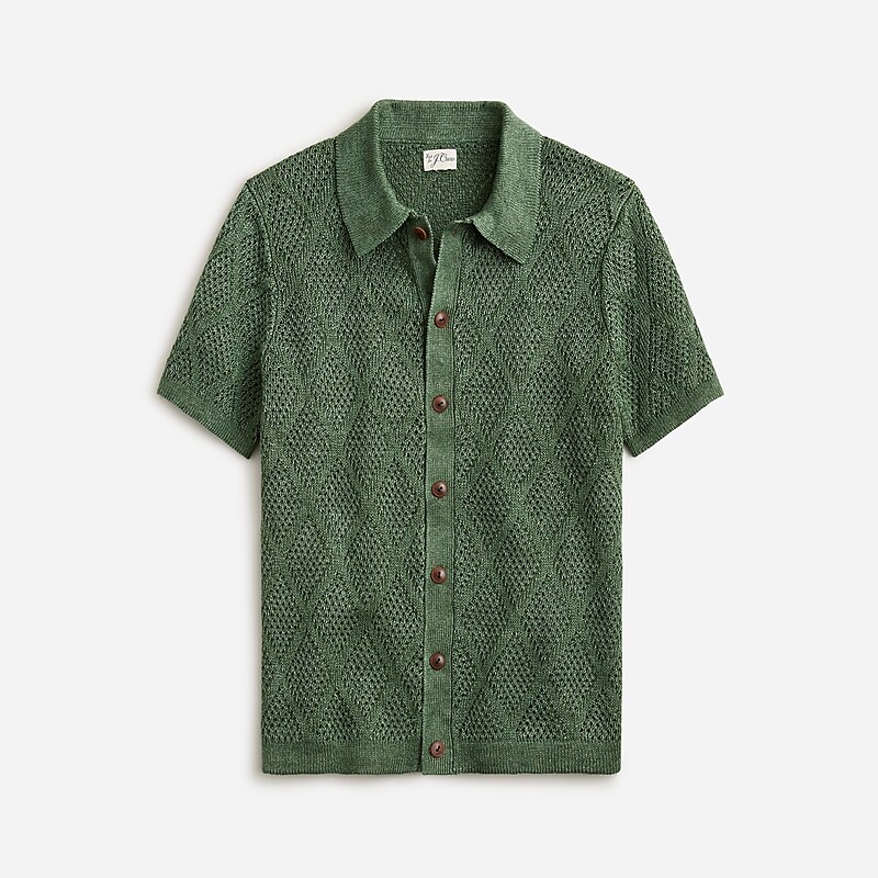 Green J.Crew Short-sleeve linen diamond-stitch sweater-polo | J.Crew Factory | SDUIE3108