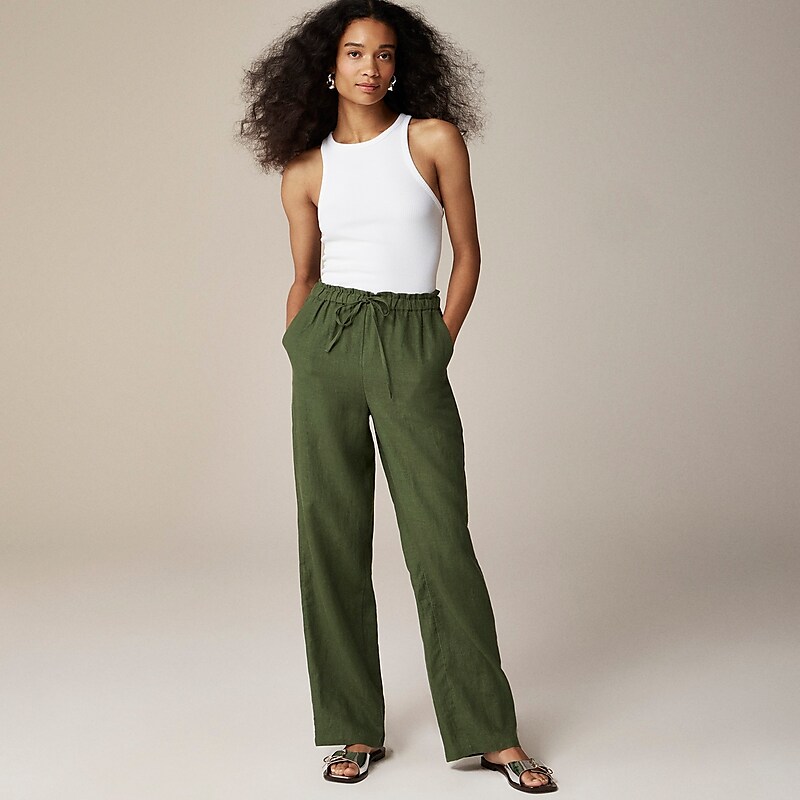 Green J.Crew Soleil pant in linen | J.Crew Factory | AONGB4895