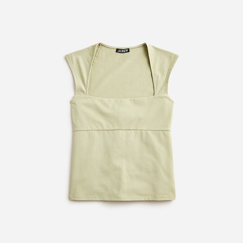 Green J.Crew Squareneck cap-sleeve top in stretch cotton blend | J.Crew Factory | JEYVW4873