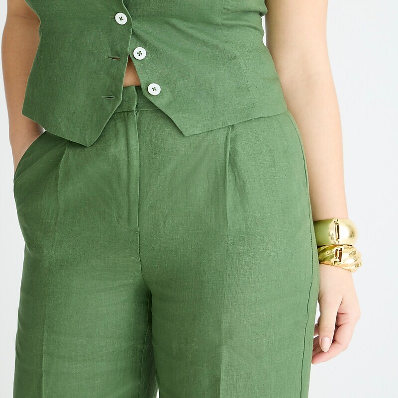 Green J.Crew Wide-leg essential pant in linen | J.Crew Factory | BDQCP1682