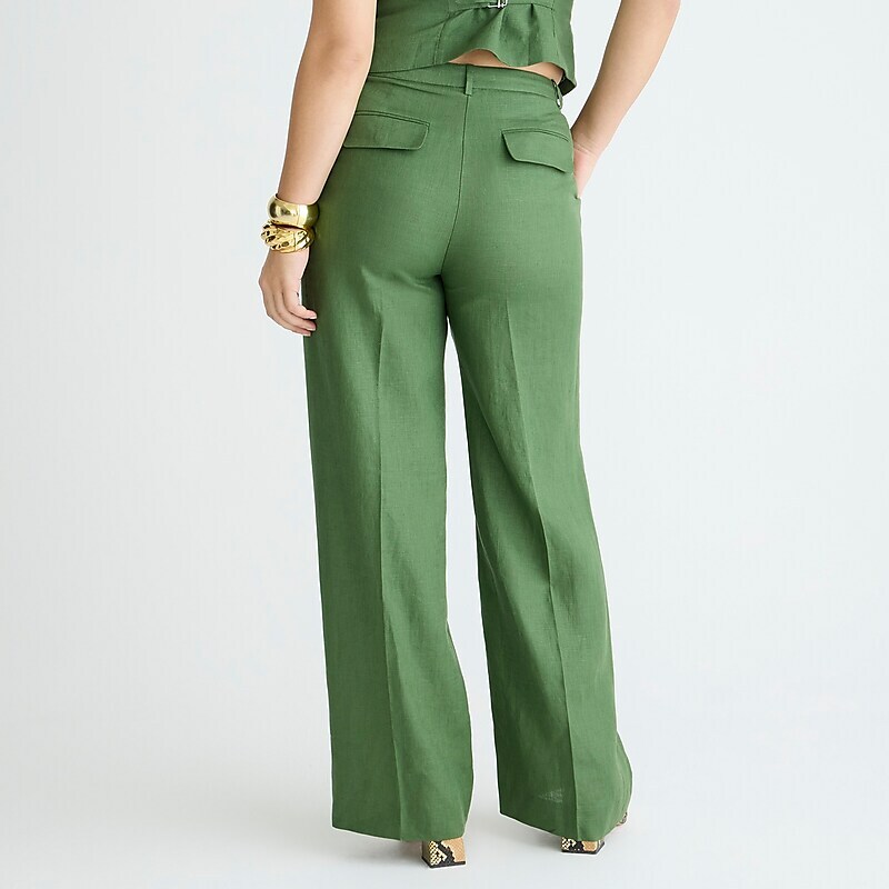 Green J.Crew Wide-leg essential pant in linen | J.Crew Factory | BDQCP1682