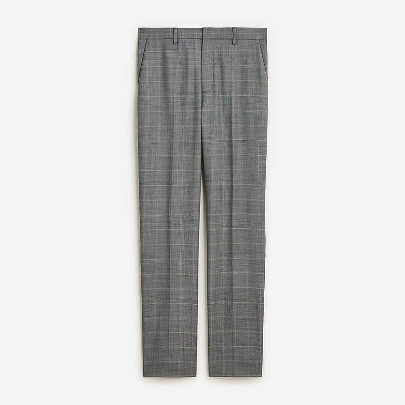 Grey Khaki Windowpane J.Crew Bowery dress pant in stretch wool blend | J.Crew Factory | VERTZ3078