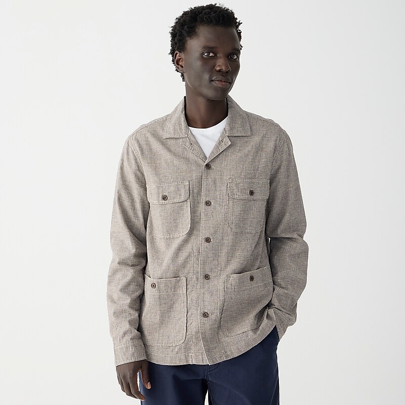 Harold Natural Blue Bro J.Crew Linen-cotton blend four-pocket camp-collar overshirt | J.Crew Factory | GOICZ6942