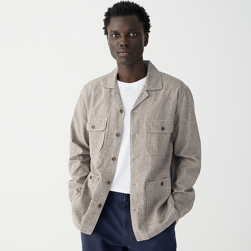 Harold Natural Blue Bro J.Crew Linen-cotton blend four-pocket camp-collar overshirt | J.Crew Factory | GOICZ6942