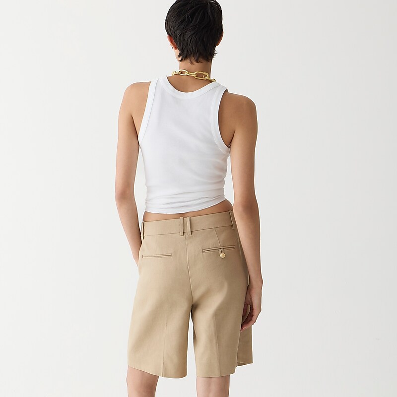 Harvest Flax J.Crew High-rise trouser short in stretch linen blend | J.Crew Factory | KZXBC4075