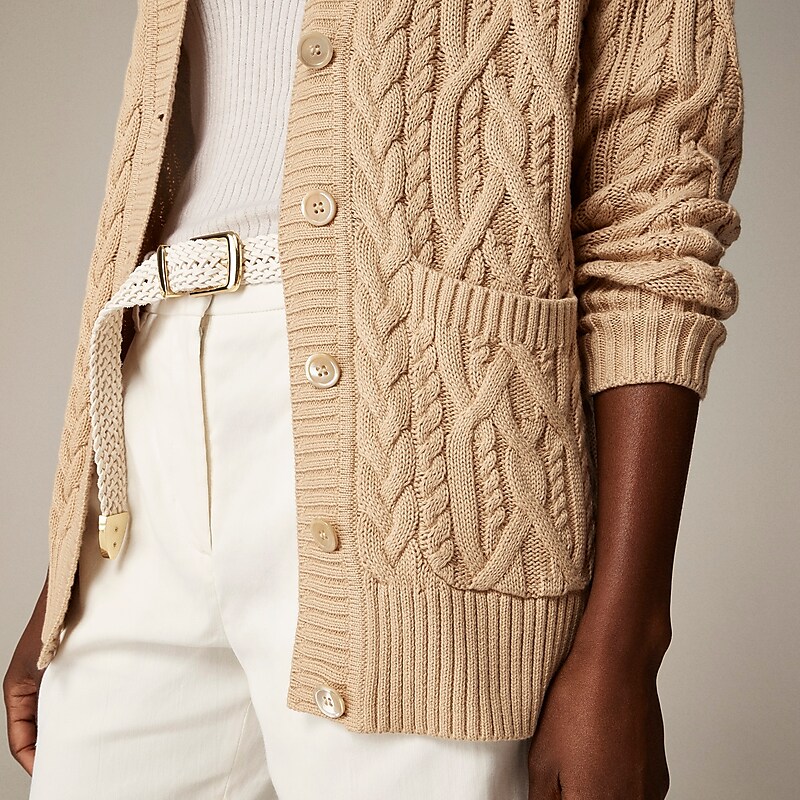 Honeyed Sand J.Crew Cable-knit cardigan sweater | J.Crew Factory | ODMYF0589