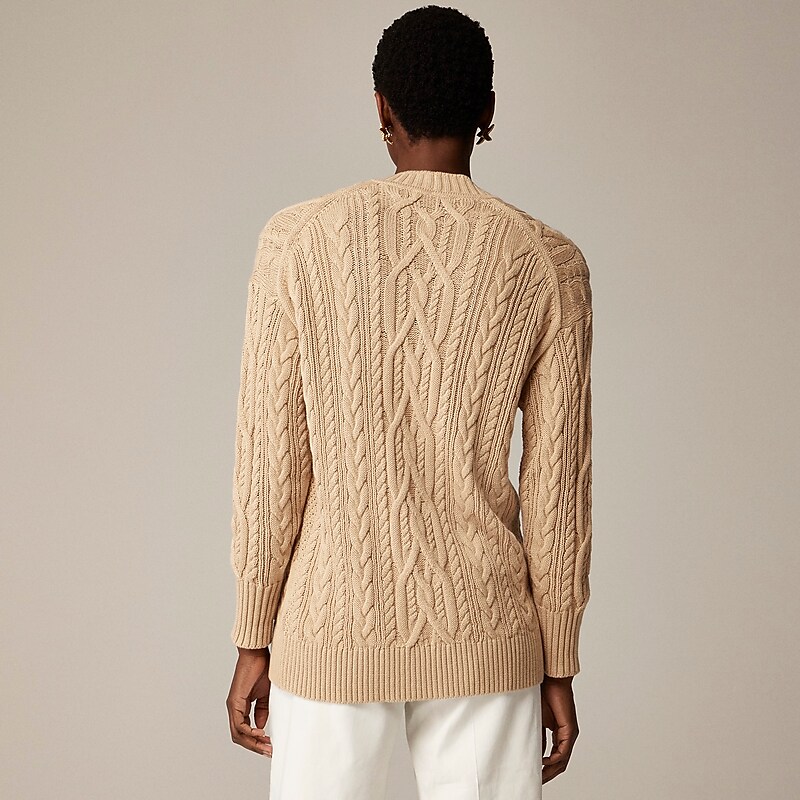 Honeyed Sand J.Crew Cable-knit cardigan sweater | J.Crew Factory | ODMYF0589