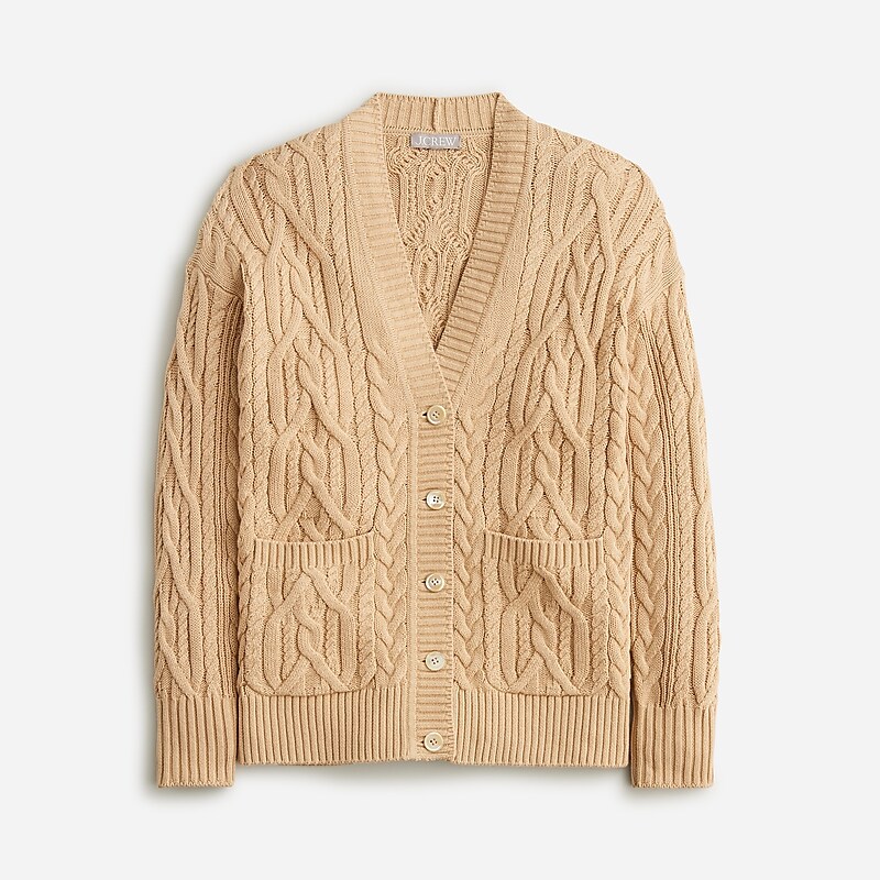 Honeyed Sand J.Crew Cable-knit cardigan sweater | J.Crew Factory | ODMYF0589