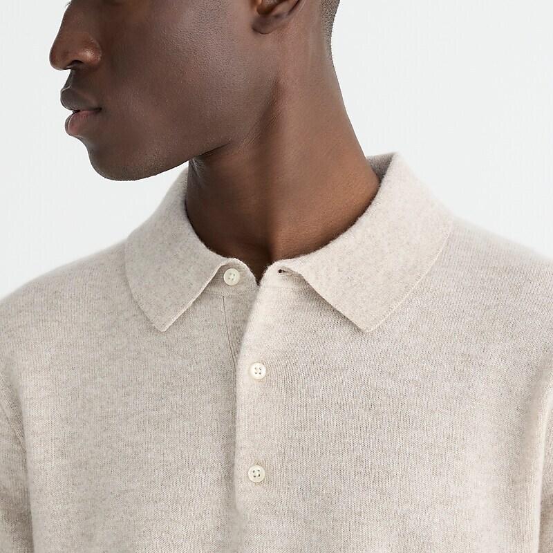 Hthr Birch J.Crew Short-sleeve cashmere sweater-polo | J.Crew Factory | ELBDH1038