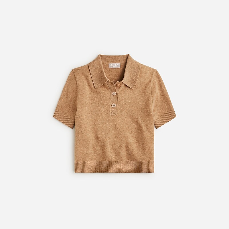 Hthr Camel J.Crew Cashmere cropped sweater-polo | J.Crew Factory | TVZCE6542