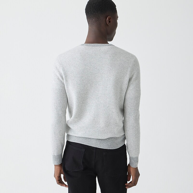 Hthr Grey Ivory Herring J.Crew Cashmere jacquard crewneck sweater | J.Crew Factory | FGDWJ3697