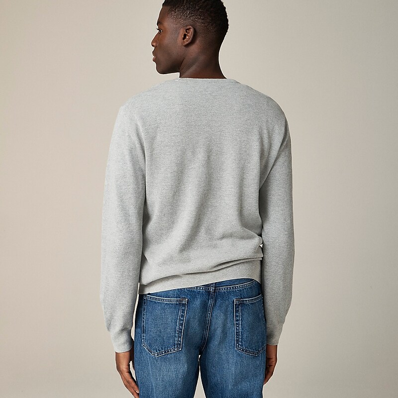 Hthr Grey J.Crew Cotton piqué-stitch crewneck sweater | J.Crew Factory | JASBQ3795