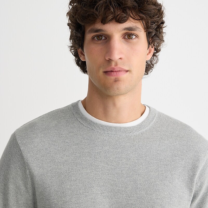 Hthr Grey J.Crew Cotton piqué-stitch crewneck sweater | J.Crew Factory | JASBQ3795