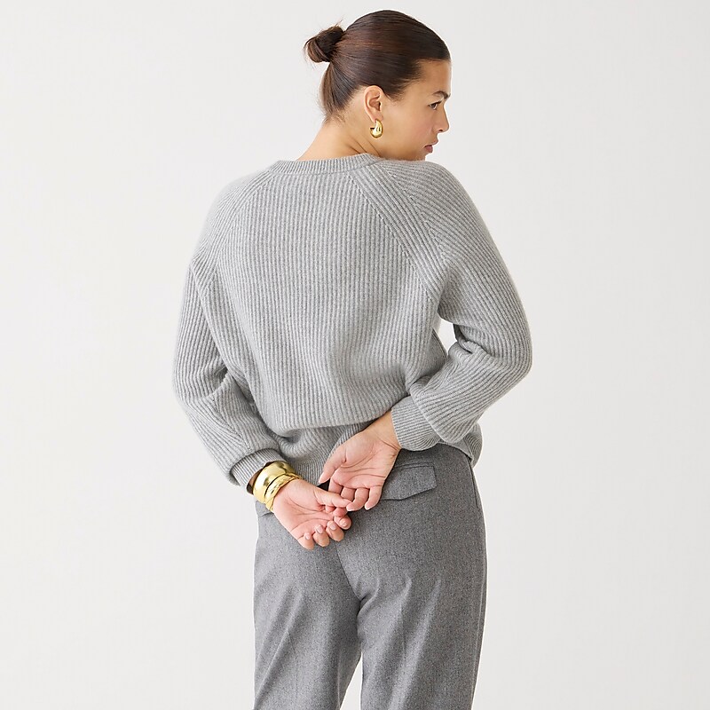 Hthr Grey J.Crew Ribbed cashmere oversized crewneck sweater | J.Crew Factory | OPBUF8102