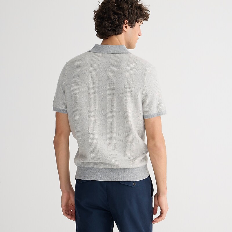 Hthr Grey Vanilla Glen J.Crew Short-sleeve cashmere sweater-polo | J.Crew Factory | LWUHO4671