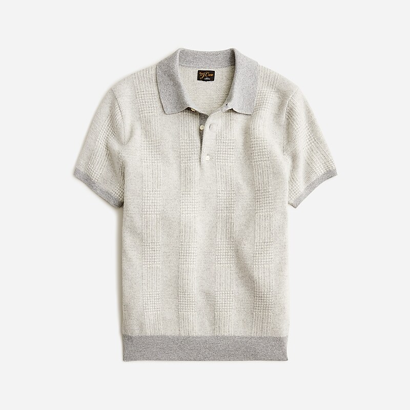 Hthr Grey Vanilla Glen J.Crew Short-sleeve cashmere sweater-polo | J.Crew Factory | LWUHO4671