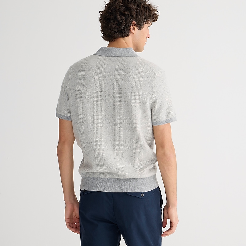 Hthr Grey Vanilla Glen J.Crew Short-sleeve cashmere sweater-polo | J.Crew Factory | TIENL6841