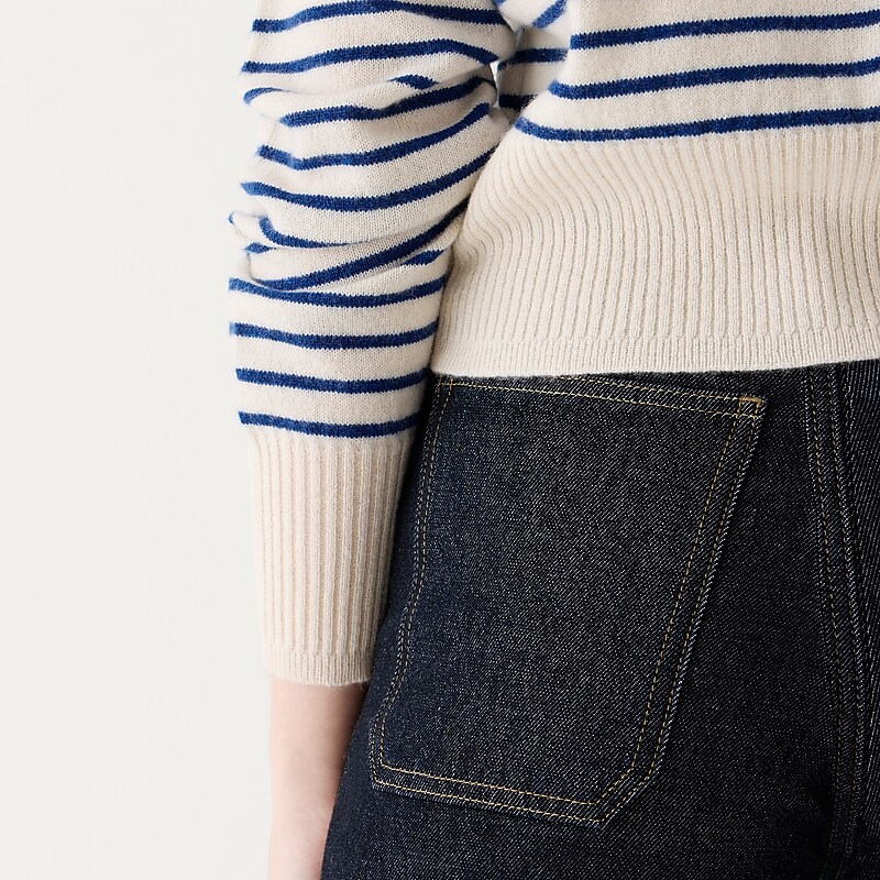 Hthr Muslin Indigo J.Crew Shrunken cashmere crewneck sweater in stripe | J.Crew Factory | JQFXB5971