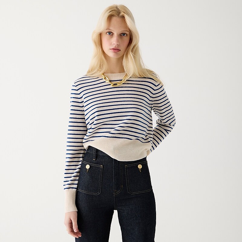 Hthr Muslin Indigo J.Crew Shrunken cashmere crewneck sweater in stripe | J.Crew Factory | JQFXB5971