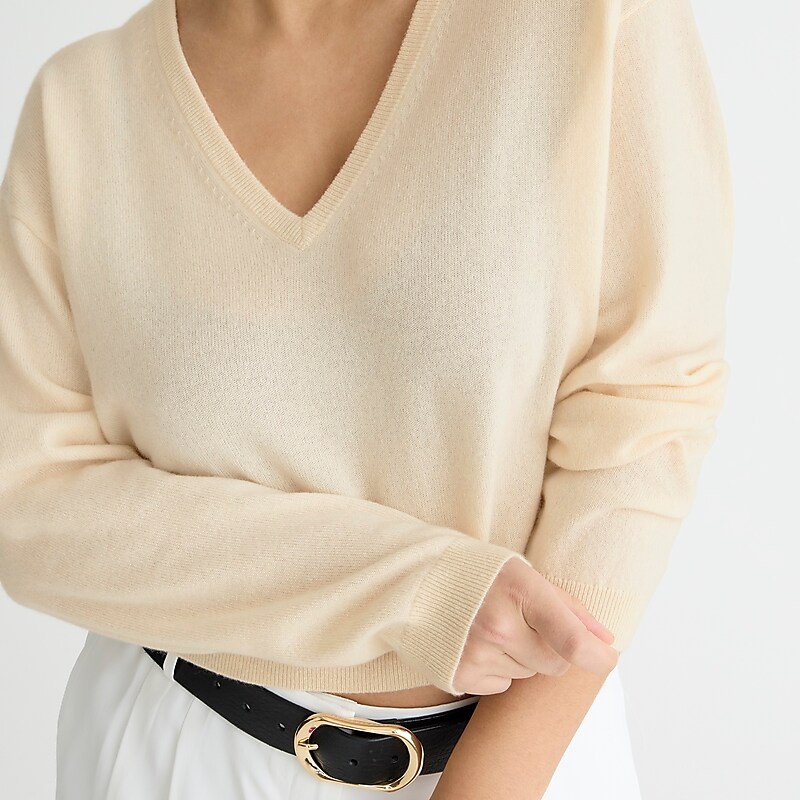 Hthr Muslin J.Crew Cashmere relaxed cropped V-neck sweater | J.Crew Factory | QXMBA0287