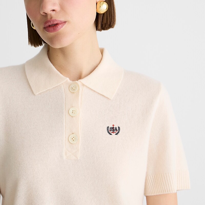 Hthr Muslin J.Crew Limited-edition USA Swimming® X J.Crew cashmere cropped sweater-polo | J.Crew Factory | ZEPBS8509