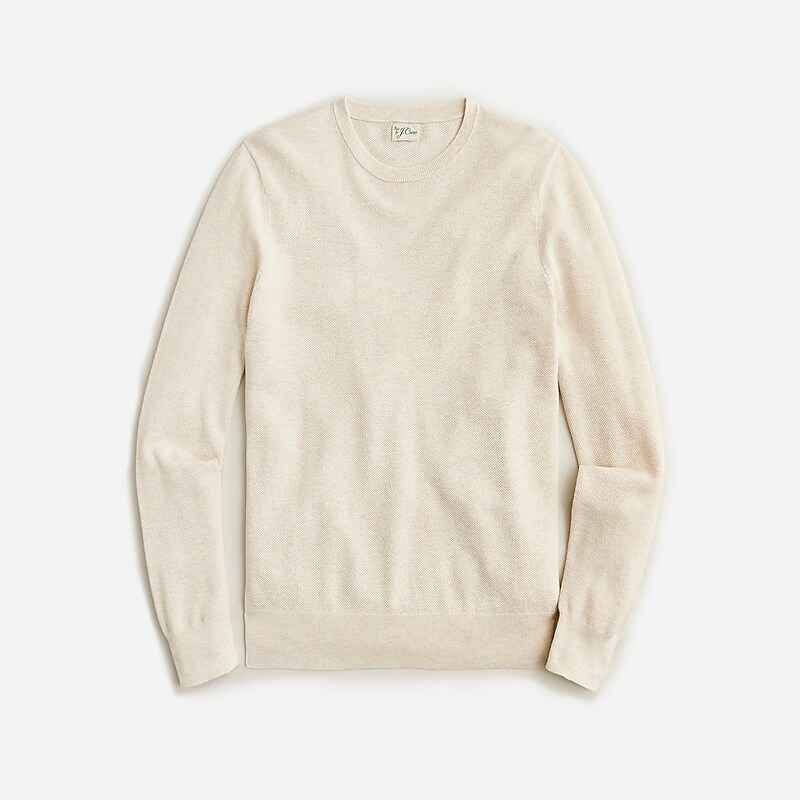 Hthr Natural J.Crew Cotton piqué-stitch crewneck sweater | J.Crew Factory | IPMDA2361