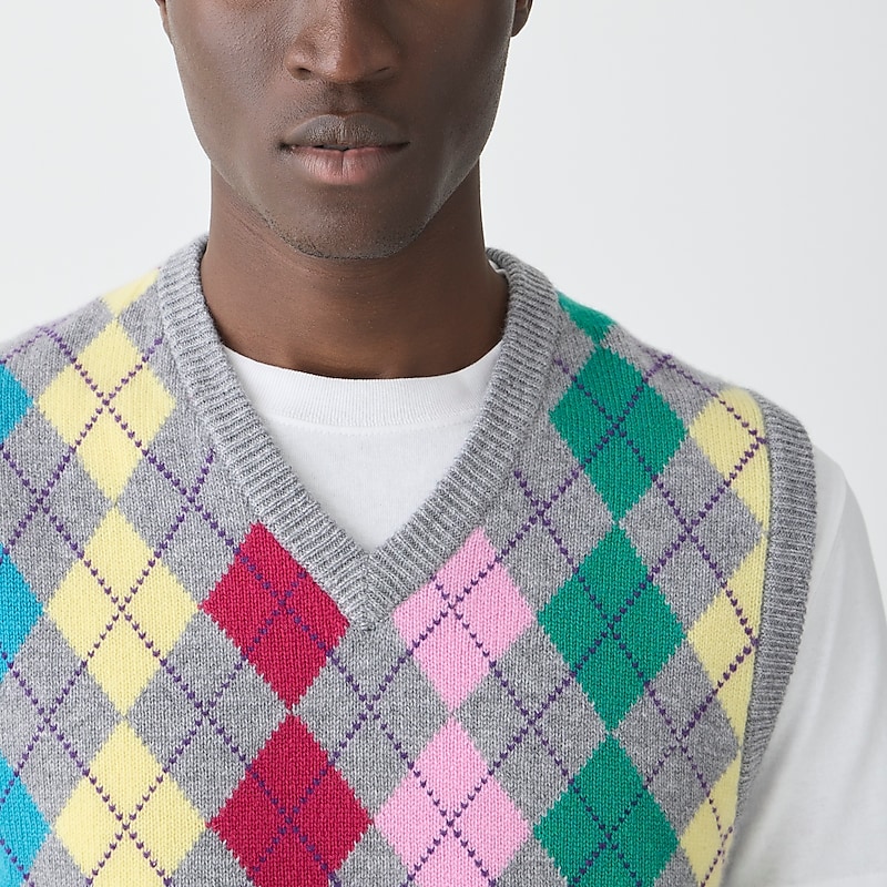 Hthr Steel Multi Argyle J.Crew Cashmere sweater-vest in argyle | J.Crew Factory | LIGOU6243